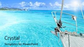  Presentation with yacht - Beautiful presentation theme featuring tropical beach from yacht backdrop and a cyan colored foreground