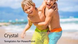  Presentation with fun - Cool new slide deck with tropical beach happy best friends backdrop and a lemonade colored foreground