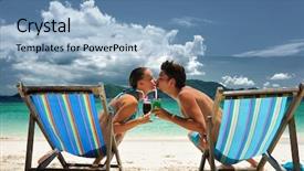  Presentation with lounge - Presentation theme with tropical beach in chaise lounge background and a teal colored foreground