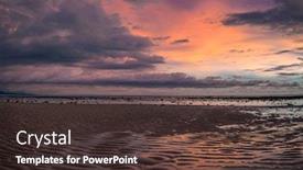  Presentation with tropical beach sunset - PPT theme featuring tropical-beach-in-ebb-time background and a tawny brown colored foreground