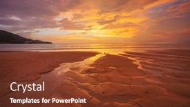  Presentation with tropical beach sunset - PPT theme with tropical-beach-in-ebb-time background and a tawny brown colored foreground
