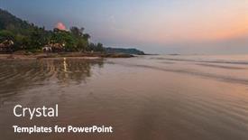  Presentation with tropical beach sunset - Presentation theme having tropical-beach-in-ebb-time background and a tawny brown colored foreground