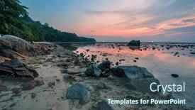  Presentation with tropical beach sunset - Colorful presentation theme enhanced with tropical-beach-in-ebb-time backdrop and a ocean colored foreground