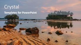  Presentation with tropical beach sunset - Slide set having tropical-beach-in-ebb-time background and a mint green colored foreground