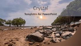  Presentation with tropical beach sunset - Presentation enhanced with tropical-beach-in-ebb-time background and a light gray colored foreground