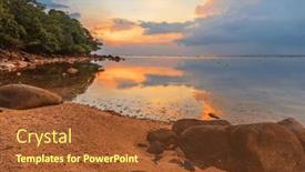  Presentation with tropical beach sunset - Slide set having tropical-beach-in-ebb-time background and a red colored foreground