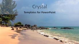  Presentation with gloomy - Audience pleasing PPT theme consisting of tropical-beach-in-gloomy-weather backdrop and a light blue colored foreground