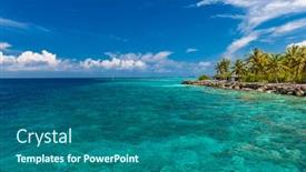  Presentation with palm beach - Colorful presentation enhanced with tropical-beach-in-maldives backdrop and a ocean colored foreground