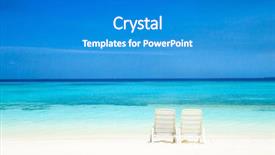  Presentation with lagoon - PPT theme enhanced with tropical beach in maldives with few palm trees and blue lagoon background and a teal colored foreground
