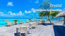  Presentation with lagoon - Colorful PPT theme enhanced with tropical beach in maldives with few palm trees and blue lagoon backdrop and a teal colored foreground