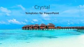  Presentation with lagoon - Cool new theme with tropical beach in maldives with few palm trees and blue lagoon backdrop and a cyan colored foreground