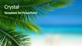  Presentation with lagoon - Colorful slide deck enhanced with tropical beach in maldives with few palm trees and blue lagoon backdrop and a forest green colored foreground