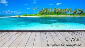  Presentation with lagoon - Amazing PPT theme having tropical beach in maldives with few palm trees and blue lagoon backdrop and a light gray colored foreground