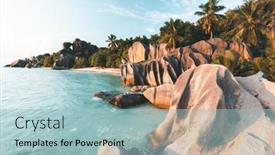  Presentation with tropical - Audience pleasing presentation theme consisting of tropical-beach-in-seychelles backdrop and a light blue colored foreground