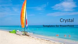  Presentation with sailboat - Beautiful slides featuring tropical beach of varadero backdrop and a teal colored foreground