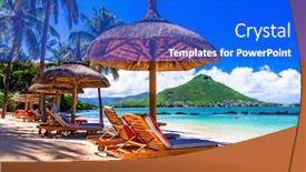  Presentation with paradise island - Slides featuring tropical-beach-scenery-vacation background and a cobalt blue colored foreground