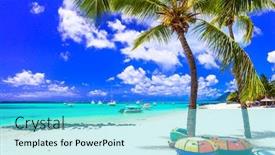  Presentation with paradise island - Beautiful presentation theme featuring tropical-beach-scenery-vacation backdrop and a cyan colored foreground