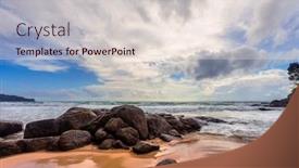  Presentation with gloomy - PPT theme consisting of tropical-beach-under-gloomy-sky background and a lemonade colored foreground