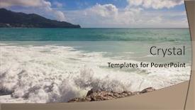  Presentation with gloomy - Beautiful presentation theme featuring tropical-beach-under-gloomy-sky backdrop and a soft green colored foreground