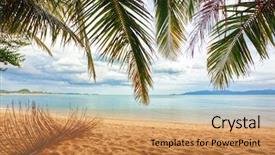  Presentation with gloomy - Slide deck having tropical beach under gloomy sky at evening thailand background and a coral colored foreground
