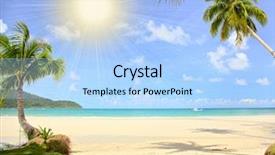  Presentation with beach palm tree wedding - PPT theme featuring tropical beach under the sun background and a light blue colored foreground