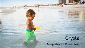  Presentation with space race - Slide set enhanced with tropical beach vacation candid full background and a light blue colored foreground