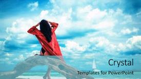  Presentation with woman body - Presentation theme with tropical beach wearing a red background and a  colored foreground