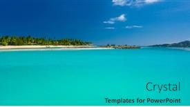  Presentation with palm beach - Beautiful slides featuring tropical-beach-with-coconut-palm backdrop and a light gray colored foreground