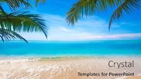  Presentation with palm beach - Beautiful presentation design featuring tropical-beach-with-coconut-palm backdrop and a lemonade colored foreground