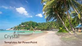  Presentation with palm beach - PPT theme enhanced with tropical-beach-with-coconut-palm background and a lemonade colored foreground