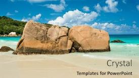  Presentation with boulder - Presentation design with tropical-beach-with-giant-boulder background and a soft green colored foreground