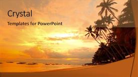  Presentation with palm beach - Cool new PPT layouts with tropical-beach-with-palm-trees backdrop and a yellow colored foreground