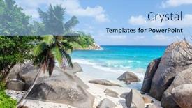  Presentation with turquoise beach - Slide deck having tropical-beach-with-palm-trees background and a light blue colored foreground