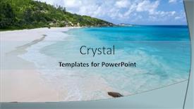  Presentation with turquoise beach - PPT theme with tropical-beach-with-palm-trees background and a light blue colored foreground