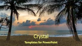  Presentation with tropical beach sunset - PPT theme with tropical beach with palm trees background and a tawny brown colored foreground
