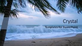  Presentation with tropical beach sunset - Cool new presentation with tropical beach with palm trees backdrop and a light blue colored foreground