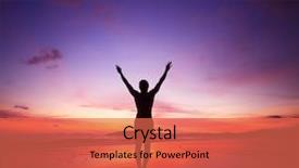  Presentation with tropical beach sunset - Presentation having tropical beach with raised hand background and a coral colored foreground