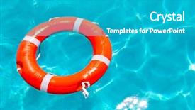  Presentation with turquoise beach - PPT theme having buoy orange round floating in perfect tropical beach with turquoise water background and a teal colored foreground