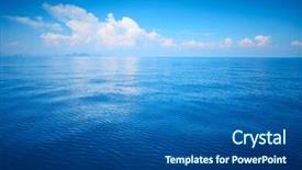  Presentation with horizon - PPT theme consisting of tropical blue sea and blue sky with clouds mountains on the horizon background and a ocean colored foreground