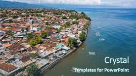 Presentation with bali - Slides having tropical building architecture - aerial view of singaraja background and a ocean colored foreground