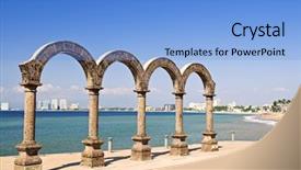  Presentation with amphitheater - PPT theme having tropical building architecture - los arcos amphitheater at pacific background and a light blue colored foreground