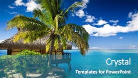  Presentation with palm tree - Amazing presentation design having tropical bungalow and palm tree backdrop and a teal colored foreground