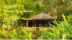  Presentation with retreat - Cool new slide set with tropical cabin retreat in the jungle backdrop and a tawny brown colored foreground