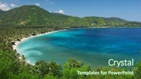  Presentation with lagoon - Presentation design having tropical calm lagoon with palm trees among a coast at sunny day lombok island indonesia background and a tawny brown colored foreground