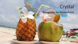  Presentation with tropical - Beautiful presentation theme featuring tropical-cocktails-on-the-beach backdrop and a light blue colored foreground