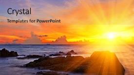  Presentation with tropical beach sunset - Slide set featuring tropical colorful sunset background and a coral colored foreground