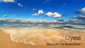  Presentation with scenery environment sunrise beam - Beautiful PPT theme featuring tropical cuba - beautiful yellow sandy beach backdrop and a  colored foreground