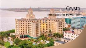  Presentation with tourist - Audience pleasing presentation design consisting of tropical cuba hotel - aerial view of the city backdrop and a lemonade colored foreground