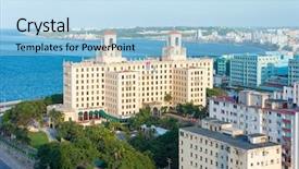 Presentation with view of havana - Amazing presentation design having tropical cuba hotel - panoramic view of havana backdrop and a light blue colored foreground