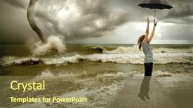  Presentation with umbrella - Beautiful presentation theme featuring tropical cyclone - flying up girl with umbrella backdrop and a tawny brown colored foreground